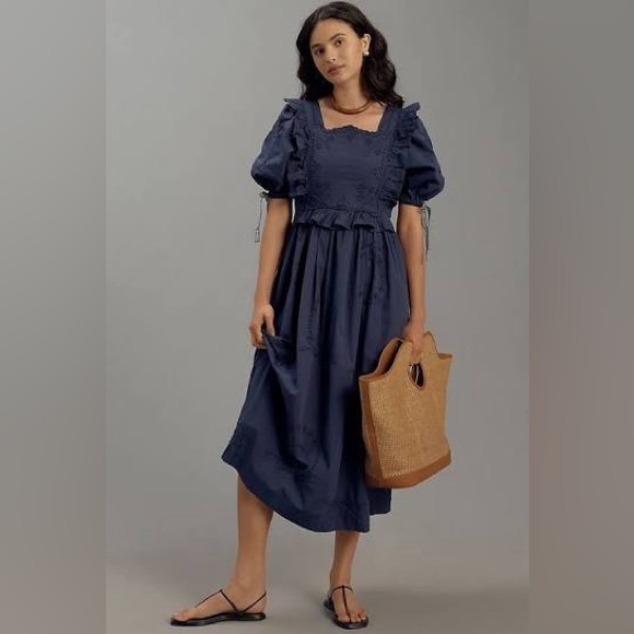 Damson Madder Dresses & Skirts - Damson Madder Rhea Dress - Navy Eyelet